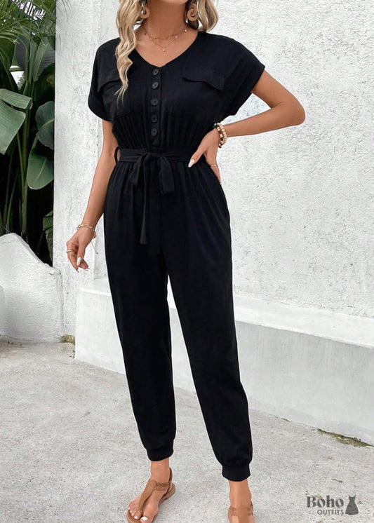 Aliyna Boho New Black Casual Jumpsuit