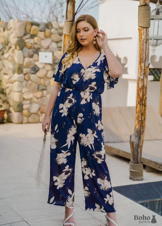 Blue Plus Size Boho Jumpsuit Blair - XL - Dresses