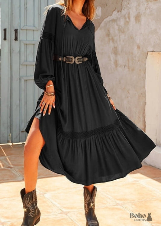 Bohemian Style black ruffle dress - Dresses