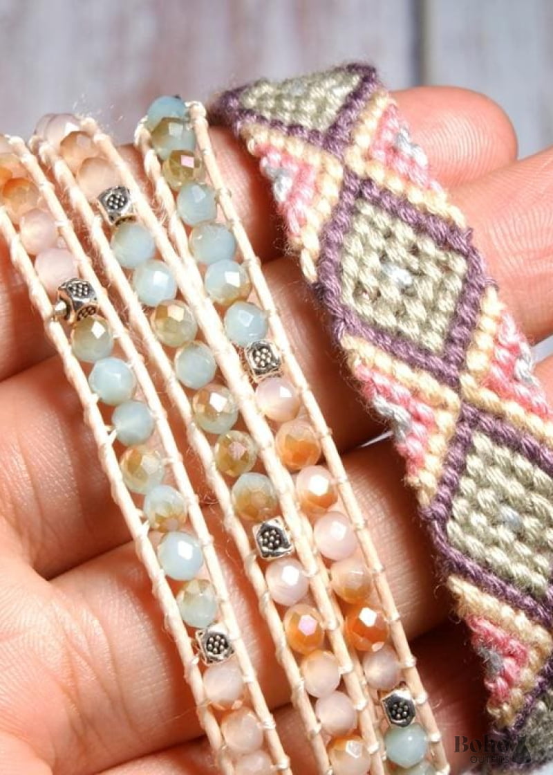 Boho Bracelet Crystal Wrap Bracelet,Pink Pastel - Jewelry