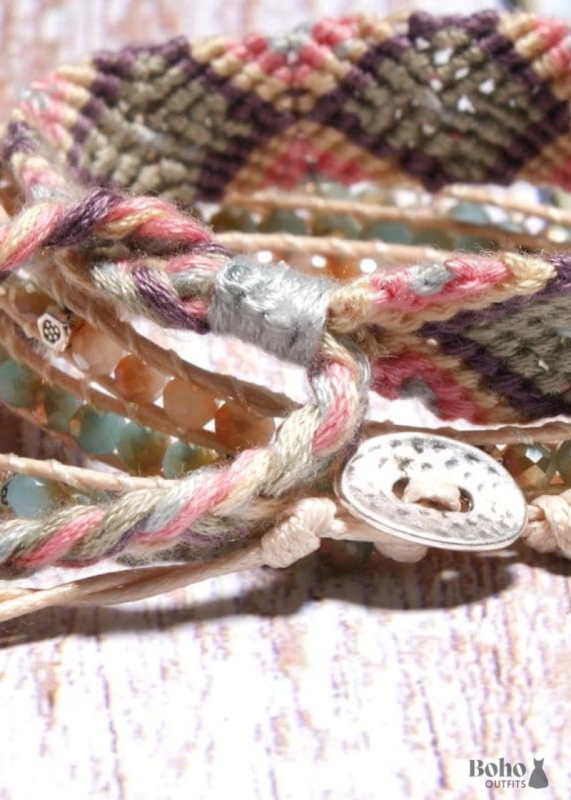 Boho Bracelet Crystal Wrap Bracelet,Pink Pastel - Jewelry