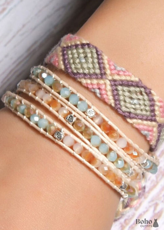 Boho Bracelet Crystal Wrap Bracelet,Pink Pastel - Jewelry