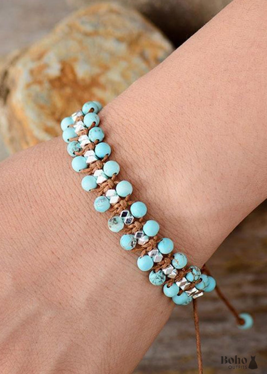 Boho Bracelet Friendship Blue Amazoniteand Purple Jasper -