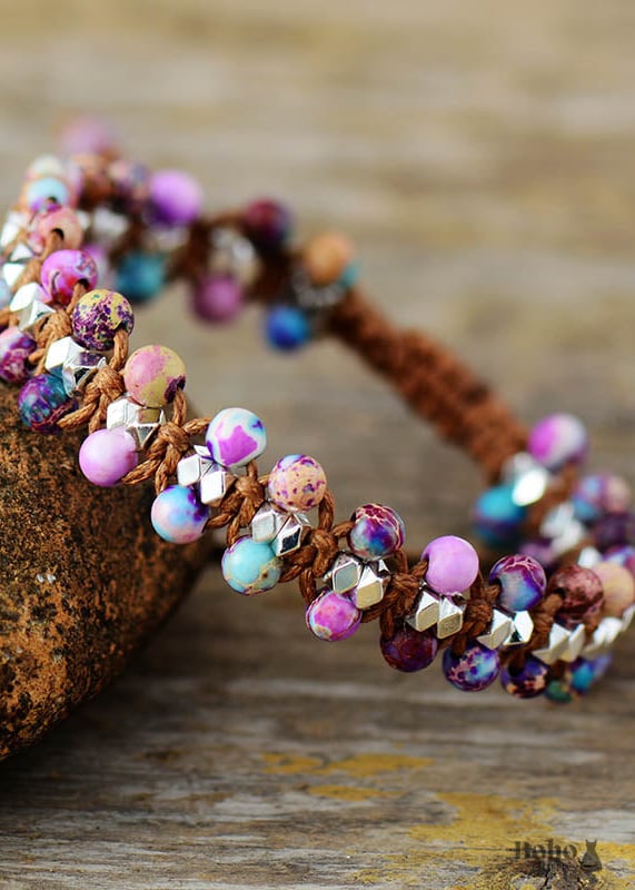 Boho Bracelet Friendship Blue Amazoniteand Purple Jasper -