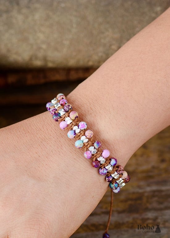 Boho Bracelet Friendship Blue Amazoniteand Purple Jasper -