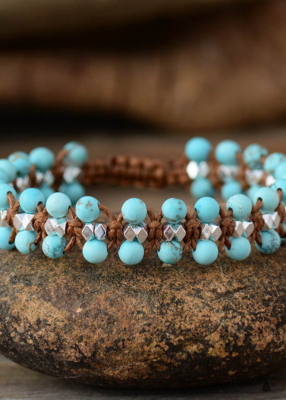 Boho Bracelet Friendship Pink Rhodonite and Blue Amazonite -