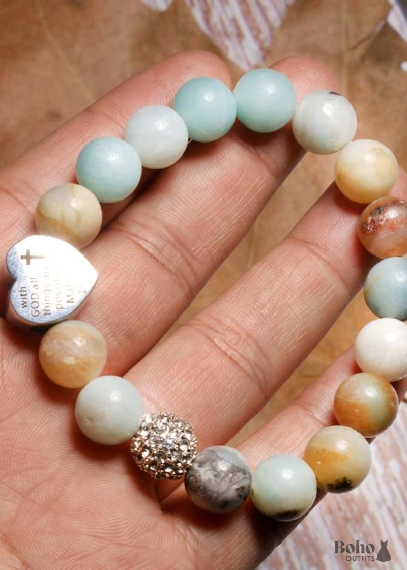 Boho Bracelet Green Amazonite Ball Stone - Jewelry