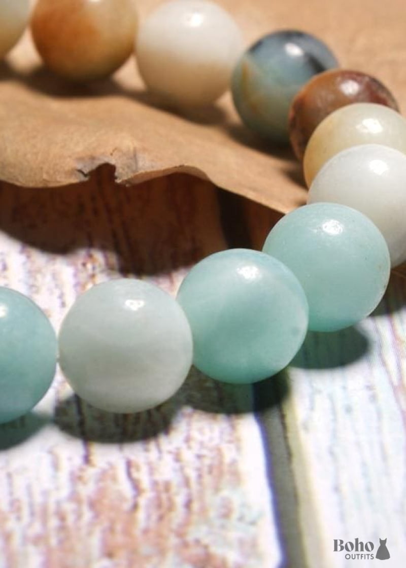 Boho Bracelet Green Amazonite Ball Stone - Jewelry