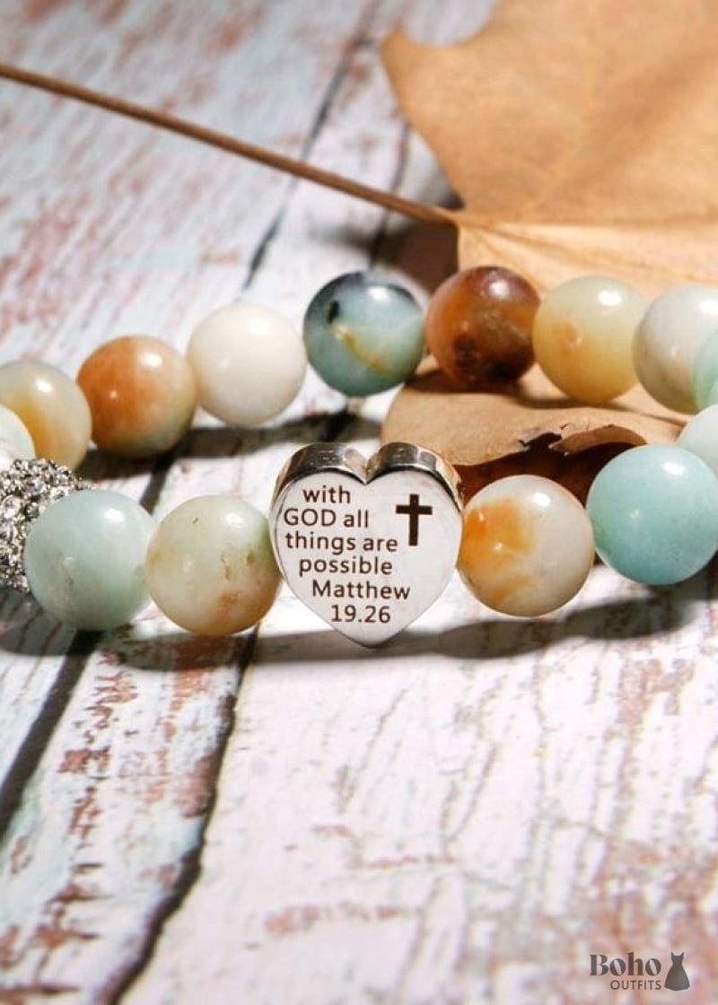 Boho Bracelet Green Amazonite Ball Stone - silver - Jewelry