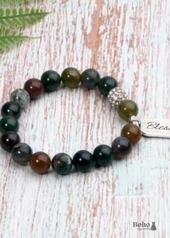 Boho Bracelet Green Amazonite Blessed - Indian agate