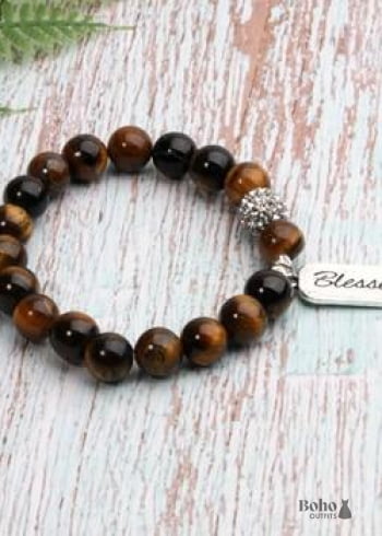 Boho Bracelet Green Amazonite Blessed - Tiger eye - Jewelry