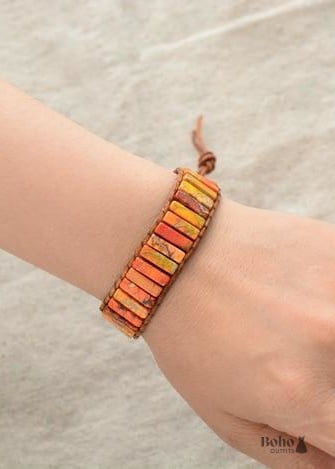 Boho Bracelet Leather Wrap Tube Natural Stones 4 colors Blue