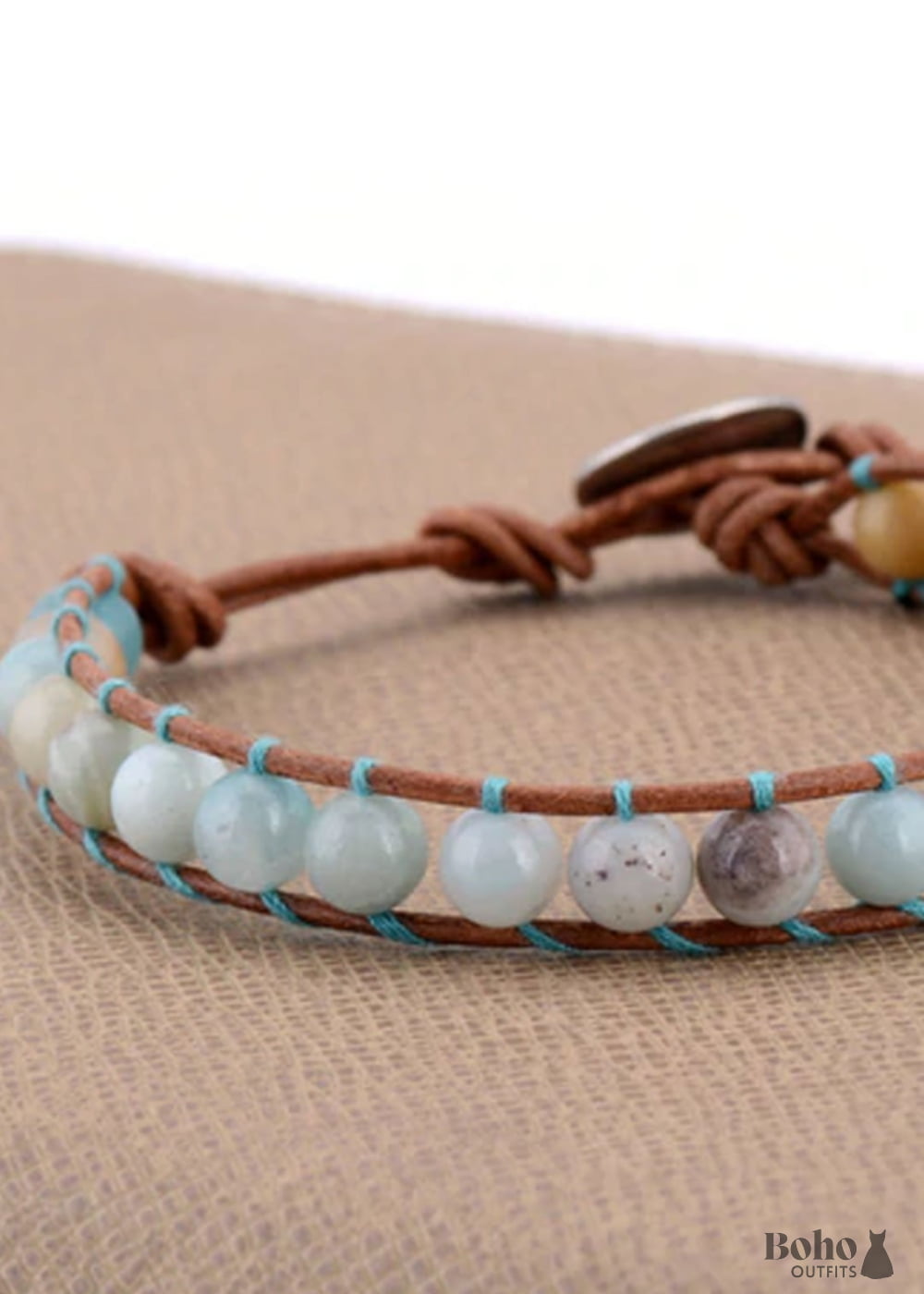 Boho Bracelet Leather Wrap Weave Blue Amazonite - Jewelry