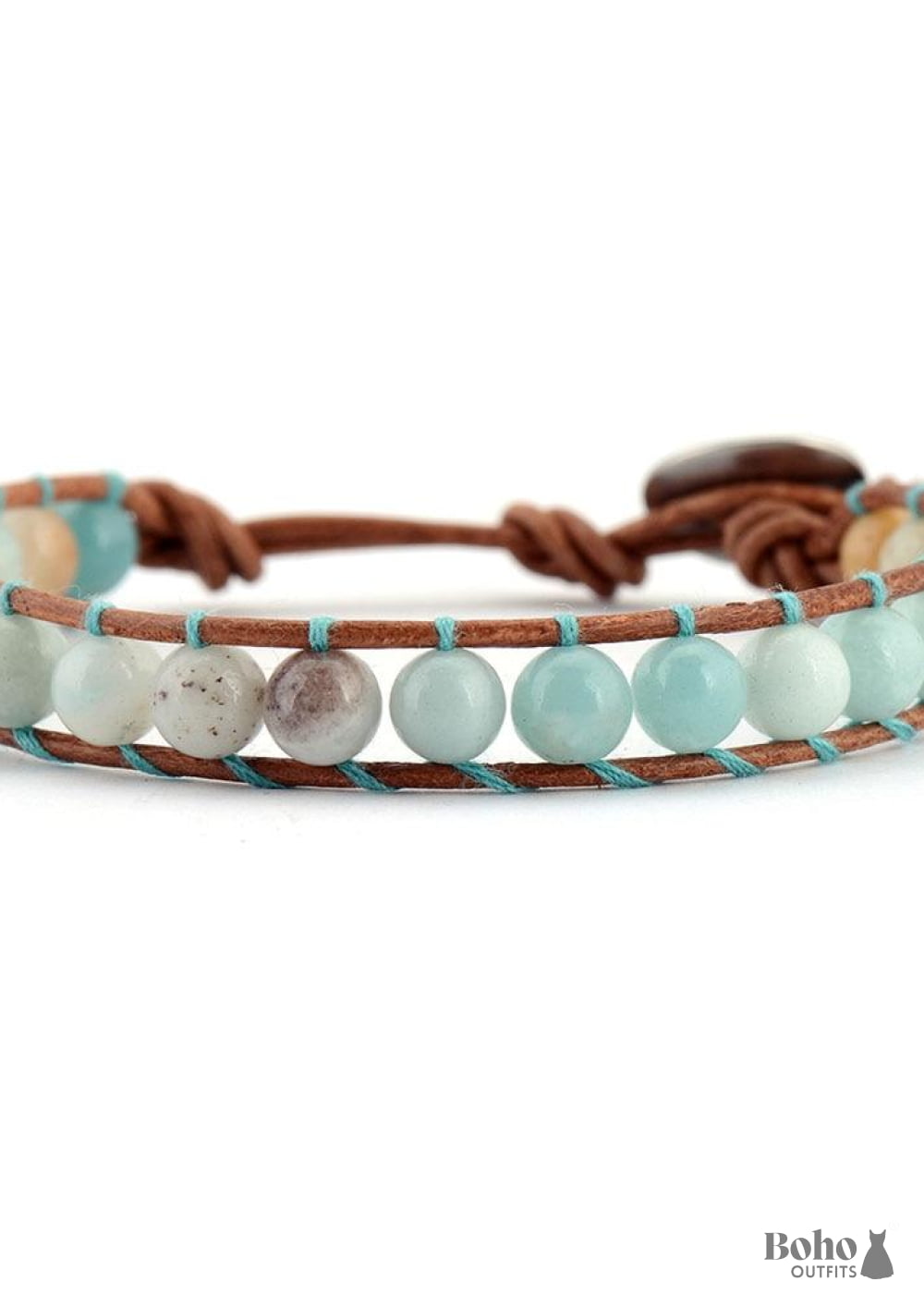 Boho Bracelet Leather Wrap Weave Blue Amazonite - Jewelry