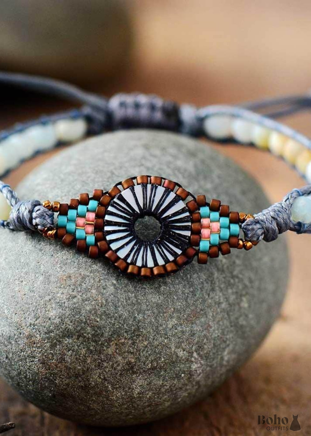 Boho Bracelet Leather Wrap Weave Frosted Blue Amazonite