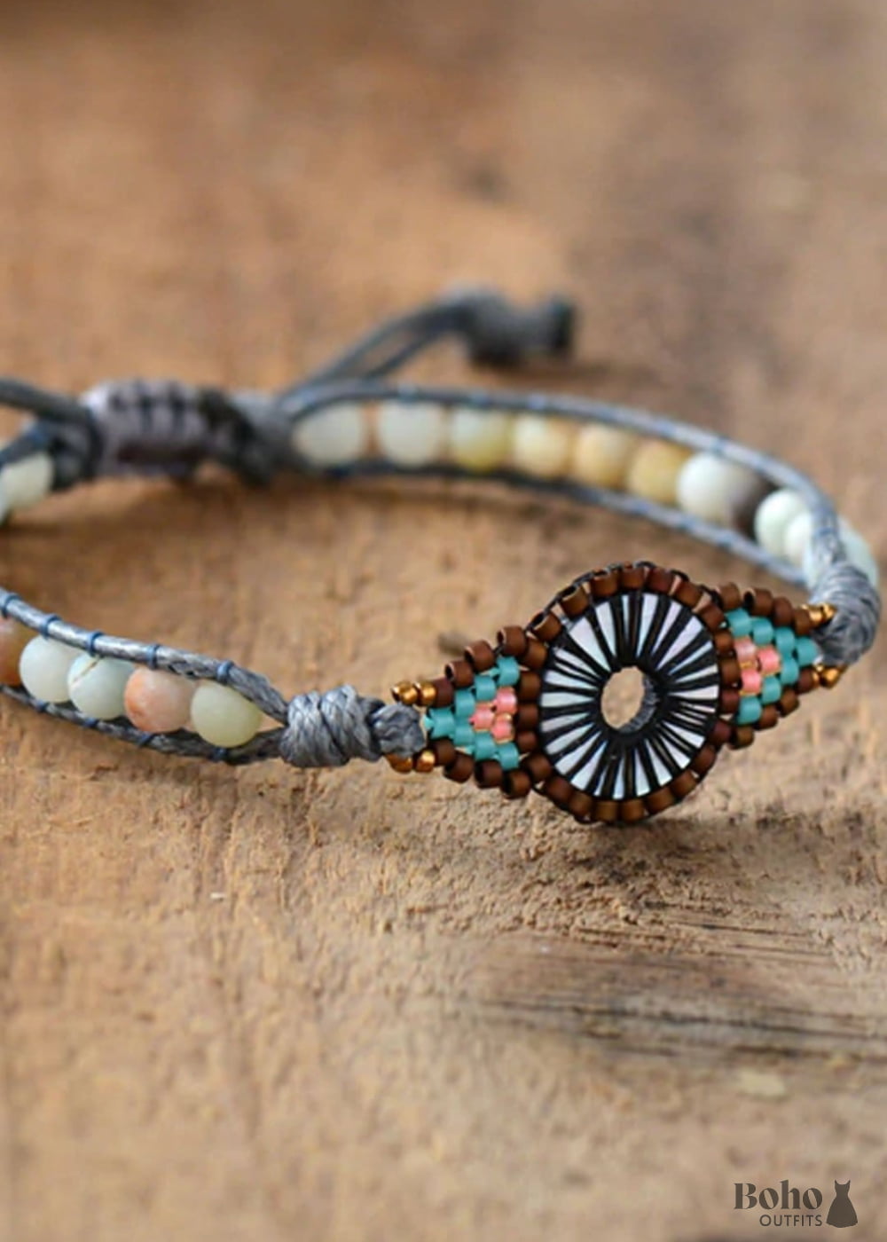 Boho Bracelet Leather Wrap Weave Frosted Blue Amazonite