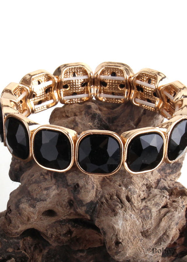 Boho Bracelet RH Armbander Gold Crystal - black / 18cm