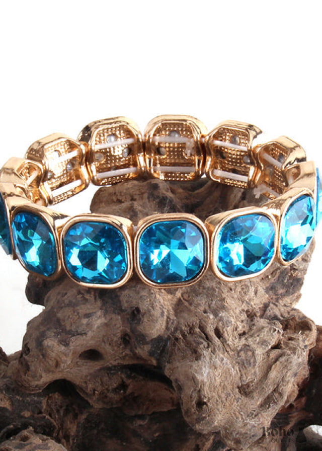 Boho Bracelet RH Armbander Gold Crystal - Blue / 18cm