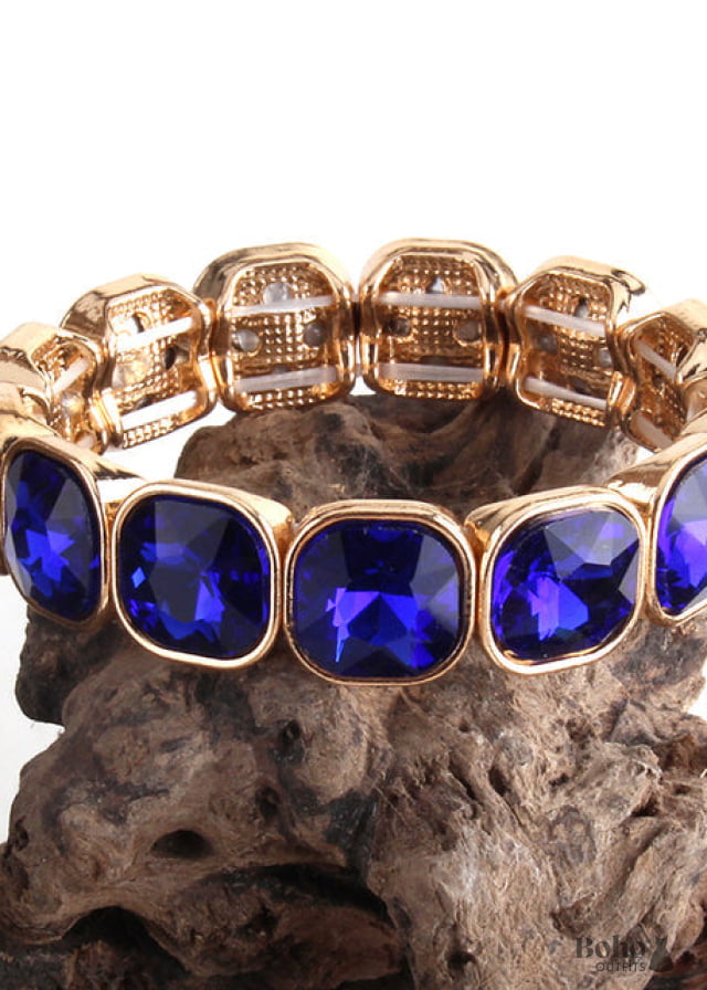 Boho Bracelet RH Armbander Gold Crystal - dark blue / 18cm