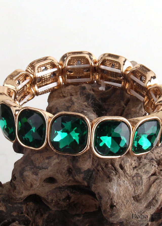 Boho Bracelet RH Armbander Gold Crystal - green / 18cm