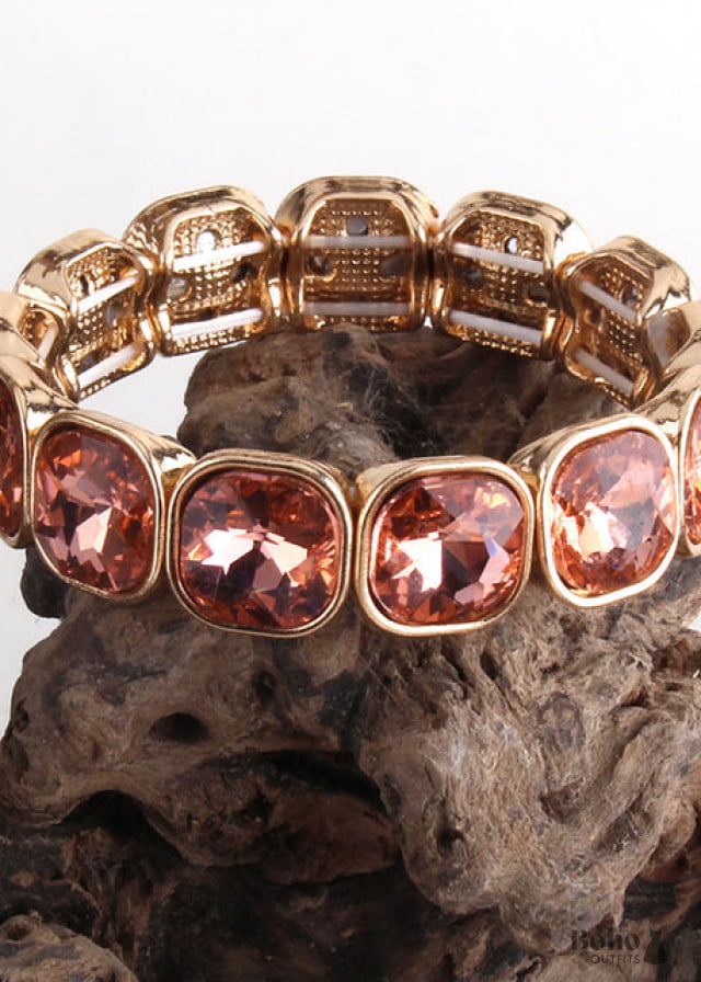 Boho Bracelet RH Armbander Gold Crystal - pink / 18cm