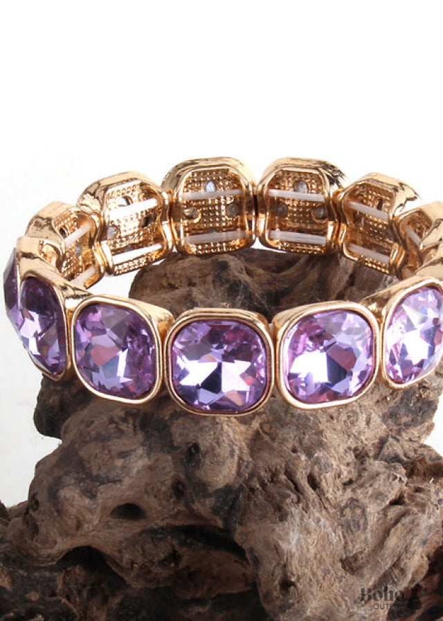 Boho Bracelet RH Armbander Gold Crystal - Purple / 18cm