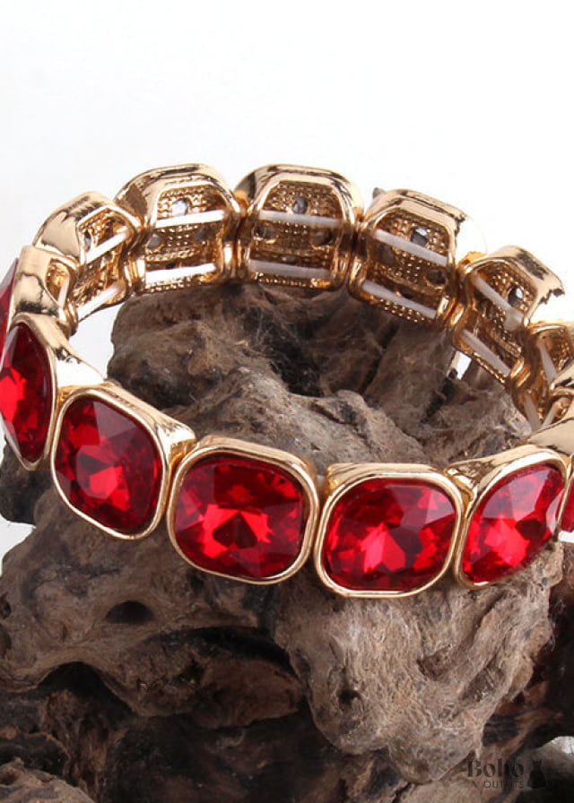 Boho Bracelet RH Armbander Gold Crystal - red / 18cm