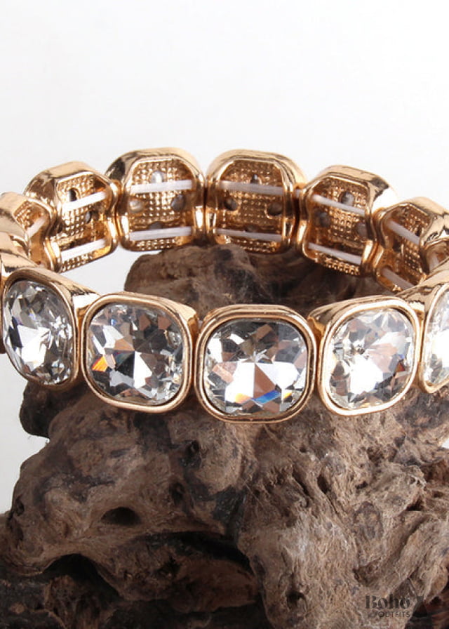 Boho Bracelet RH Armbander Gold Crystal - white / 18cm