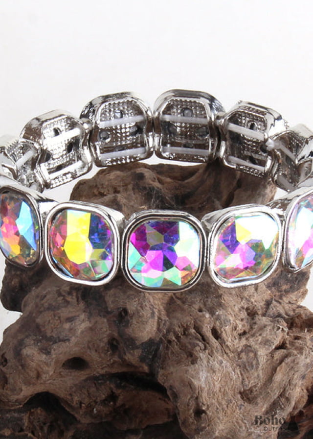 Boho Bracelet RH Armbander Silver Crystal - AB / 18cm