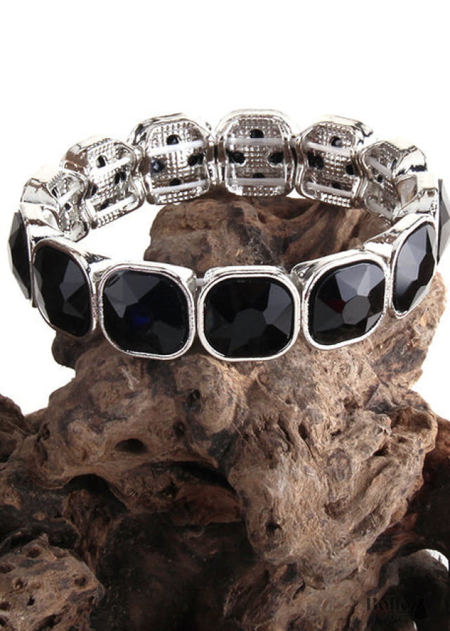 Boho Bracelet RH Armbander Silver Crystal - black / 18cm