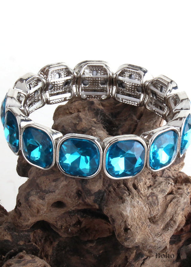 Boho Bracelet RH Armbander Silver Crystal - Blue / 18cm