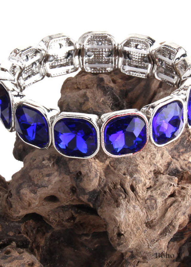 Boho Bracelet RH Armbander Silver Crystal - dark blue