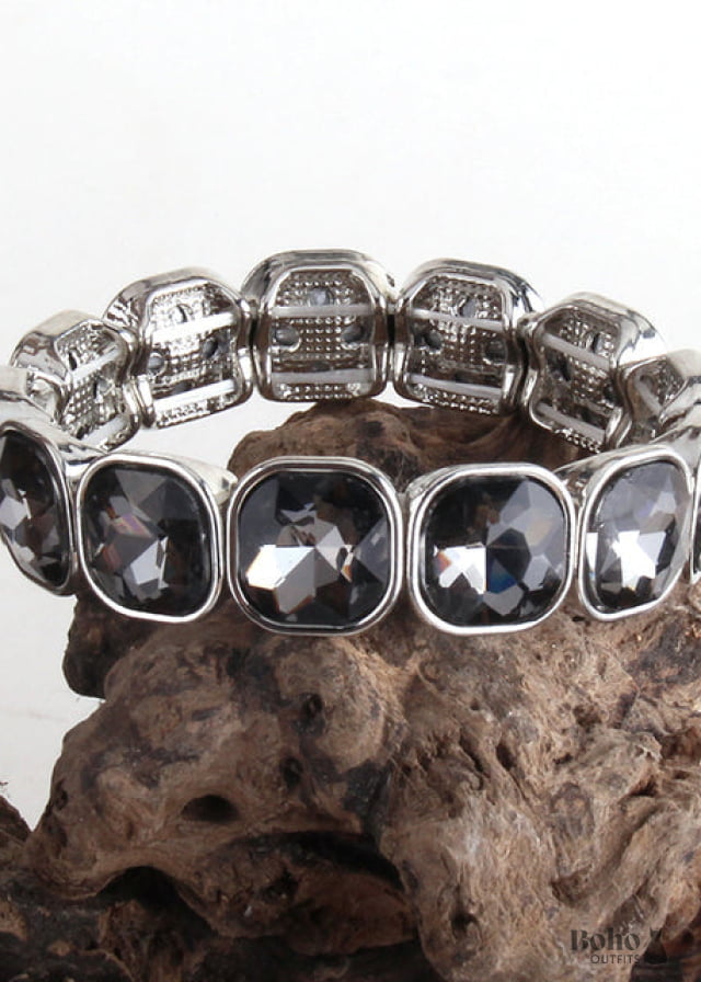 Boho Bracelet RH Armbander Silver Crystal - gray / 18cm