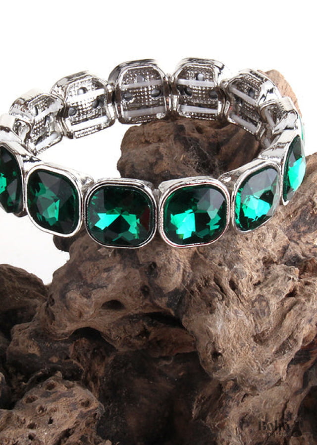 Boho Bracelet RH Armbander Silver Crystal - green / 18cm