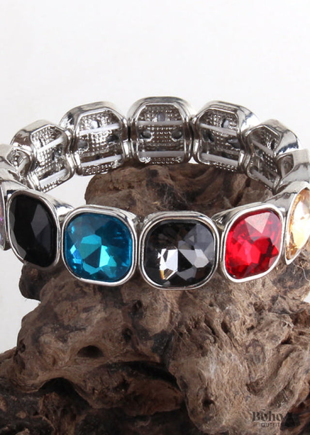 Boho Bracelet RH Armbander Silver Crystal - MULTI / 18cm