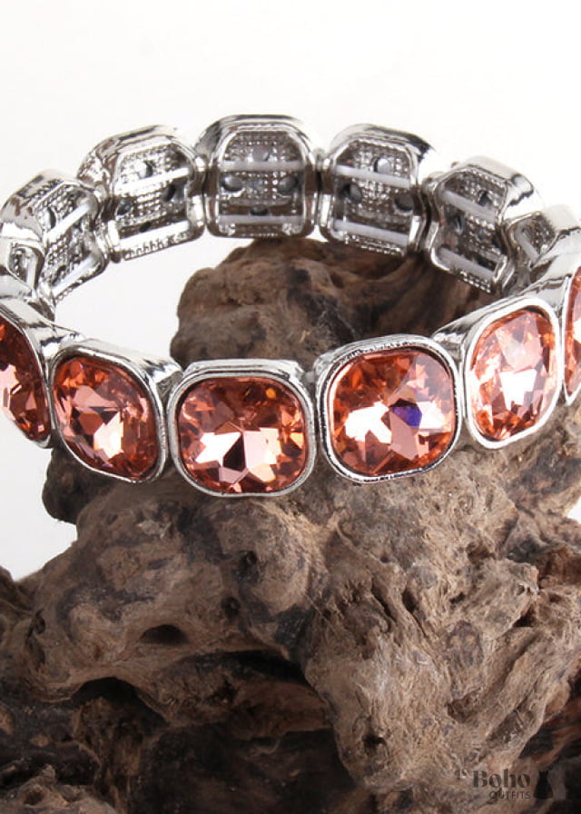 Boho Bracelet RH Armbander Silver Crystal - pink / 18cm