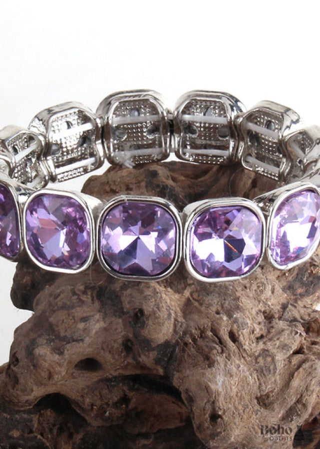 Boho Bracelet RH Armbander Silver Crystal - Purple / 18cm