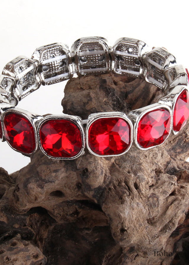 Boho Bracelet RH Armbander Silver Crystal - red / 18cm