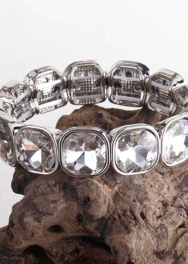 Boho Bracelet RH Armbander Silver Crystal - white / 18cm