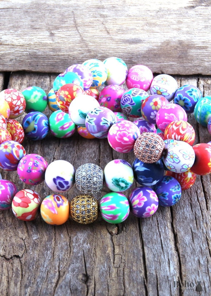 Boho Bracelet RH Colorful Cray in Pink Blue Beach - Jewelry