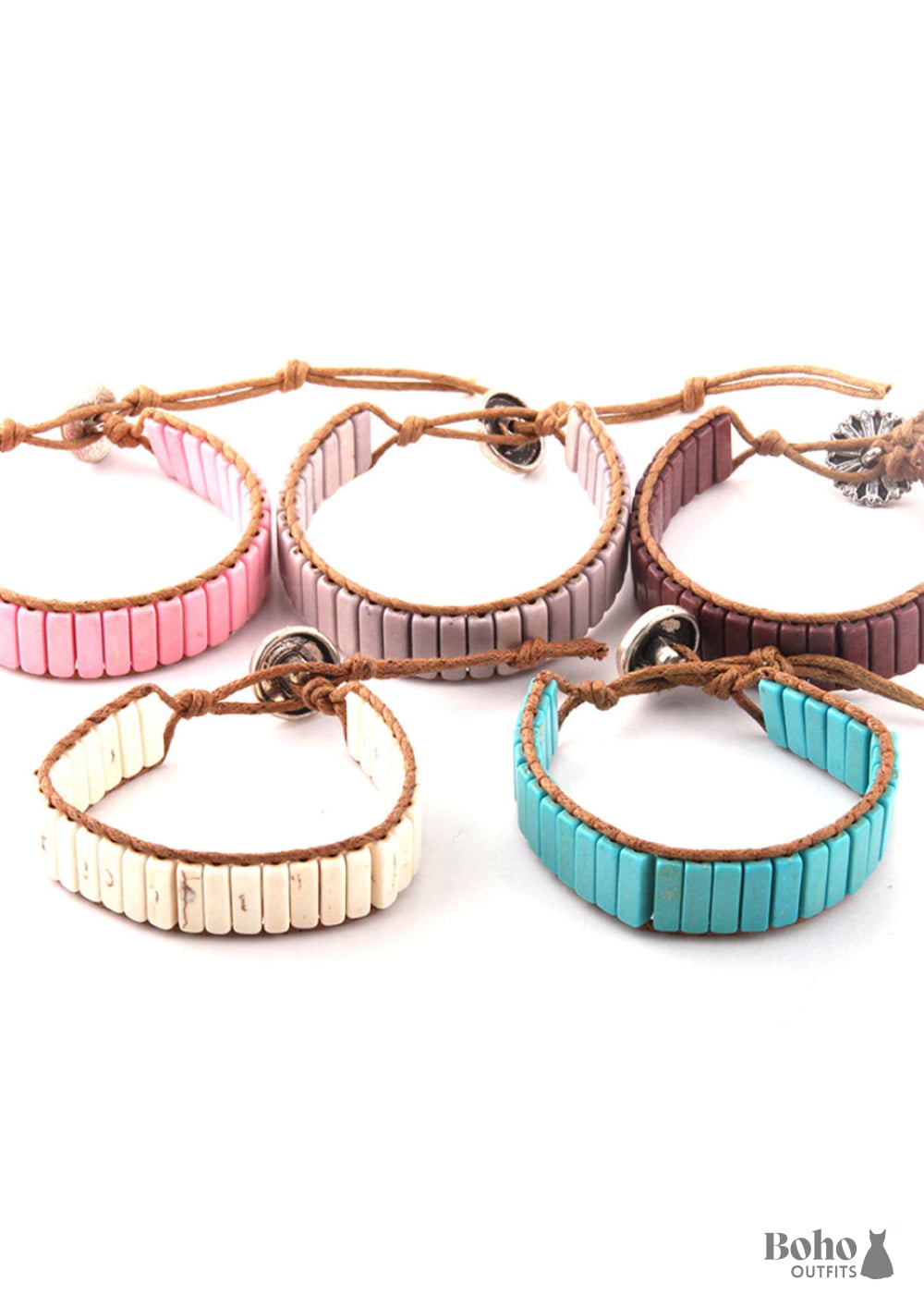 Boho Bracelet RH Leather Wrap Blue White and Pink - Jewelry