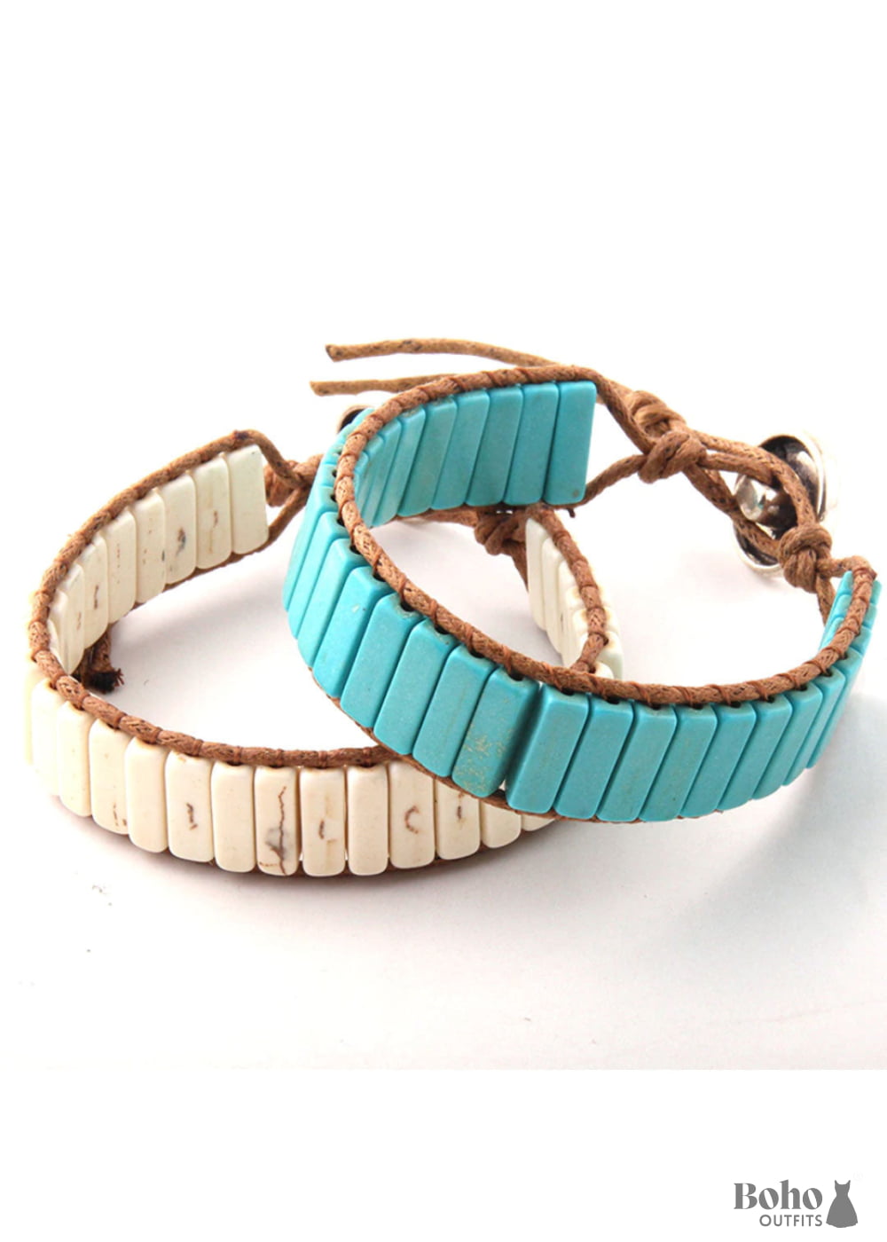 Boho Bracelet RH Leather Wrap Blue White and Pink - Jewelry