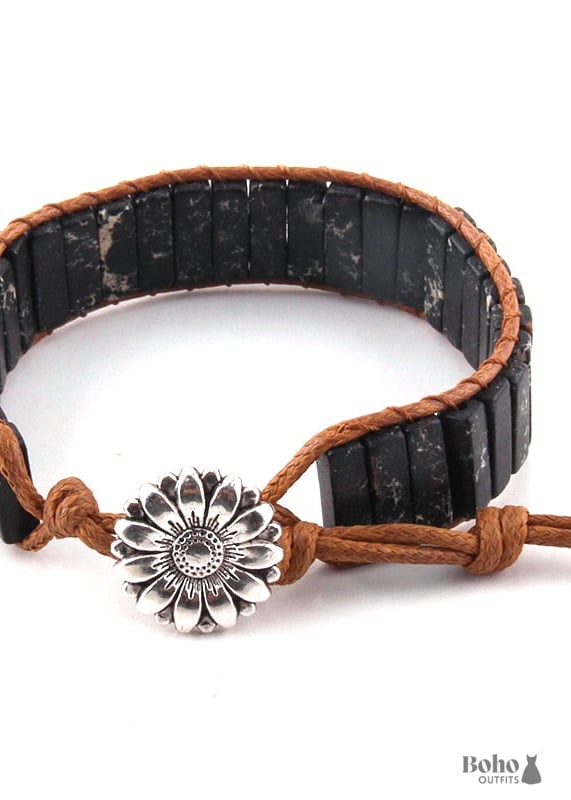 Boho Bracelet RH Leather Wrap Pastel Pink - Black / 20cm -