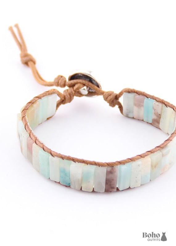 Boho Bracelet RH Leather Wrap Pastel Pink - Jewelry