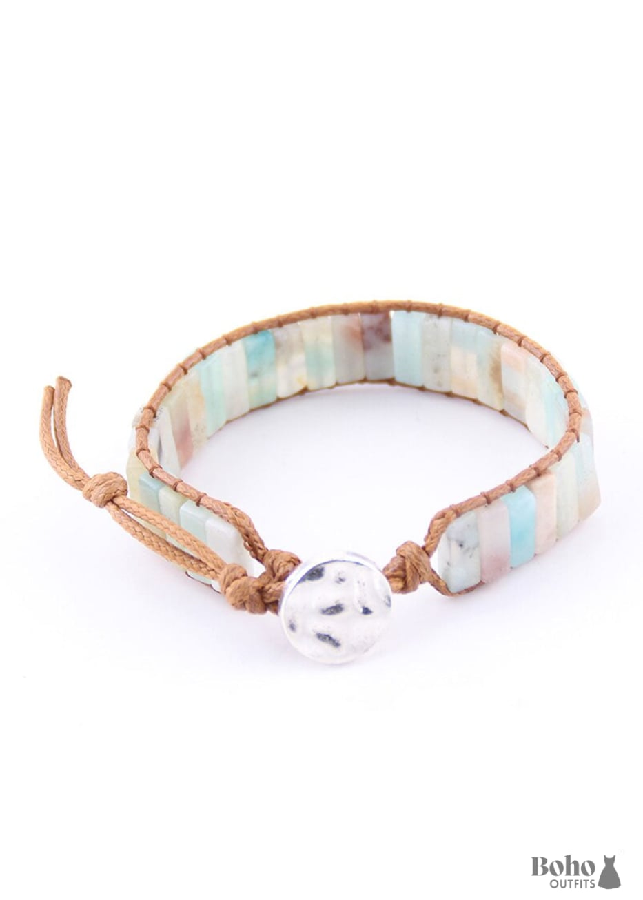 Boho Bracelet RH Leather Wrap Pastel Pink - Jewelry