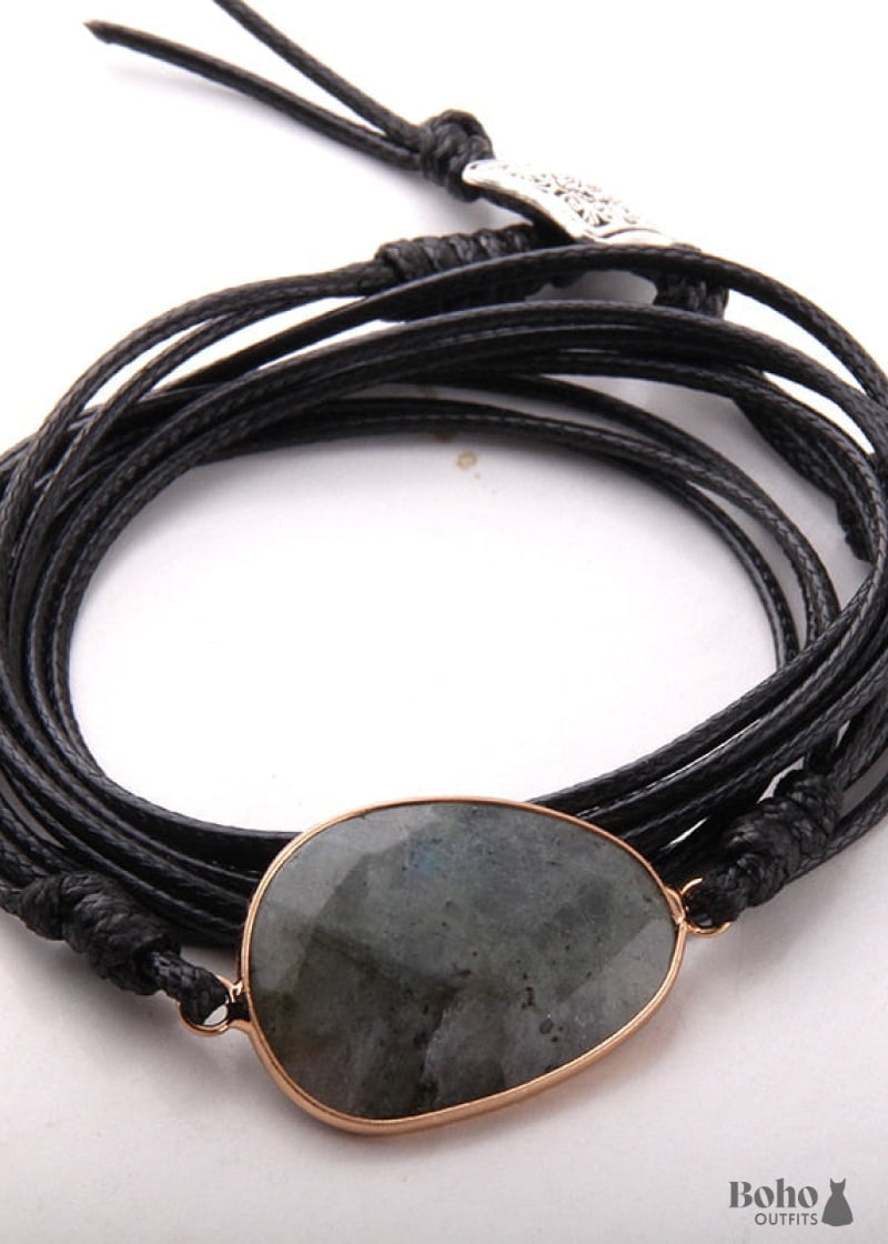 Boho Bracelet RH Rope Wrap Black Tourmaline - Jewelry