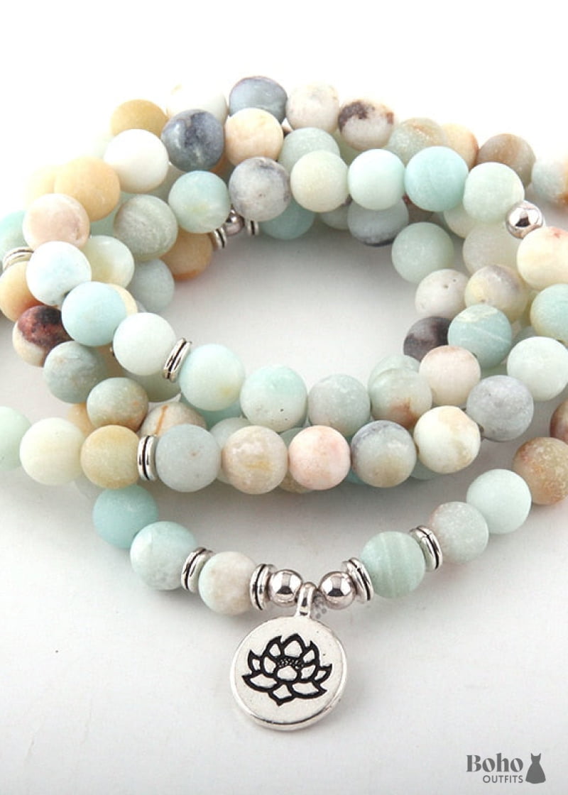 Boho Bracelet RH Yoga Amazonite Natural Green Stone - Lotus