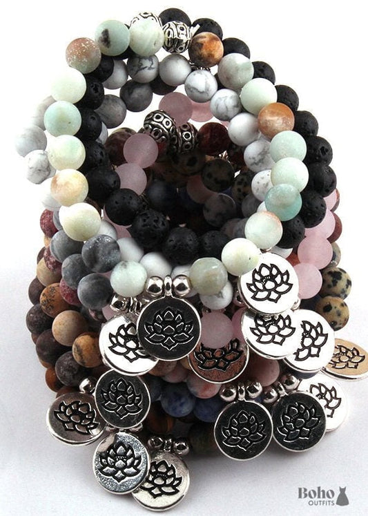 Boho Bracelet RH Yoga Natural Stone Mala Lotus - Jewelry