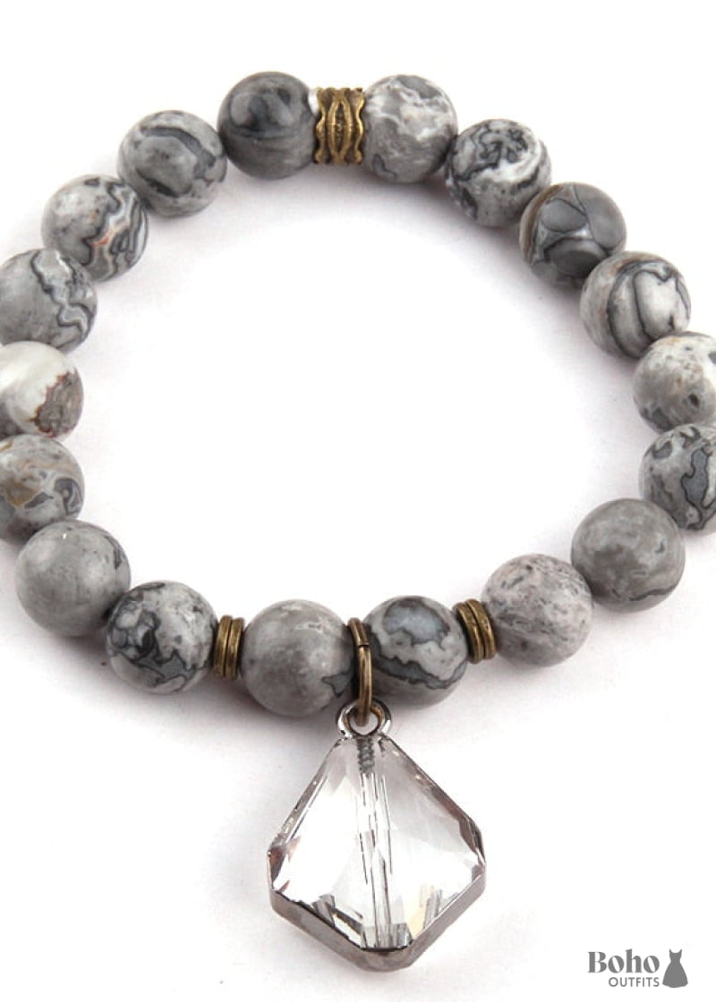 Boho Bracelet RH Yoga Natural Stone with Glass Crystal - 1