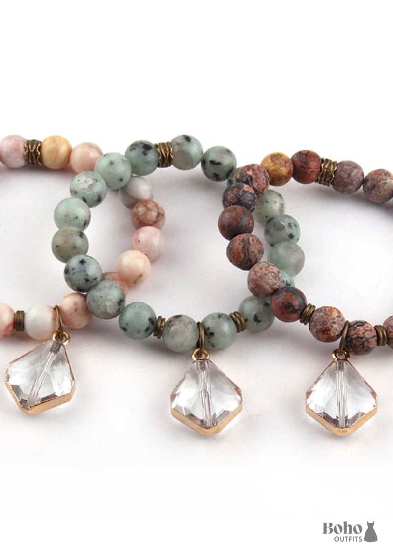 Boho Bracelet RH Yoga Natural Stone with Glass Crystal